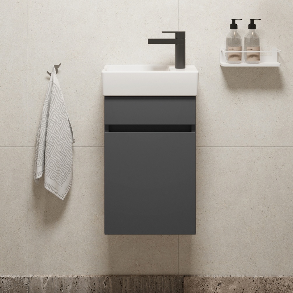 Close up image of the Abacus Concept Matt Grey S1 Vanity Unit & Basin Right-Handed Tap